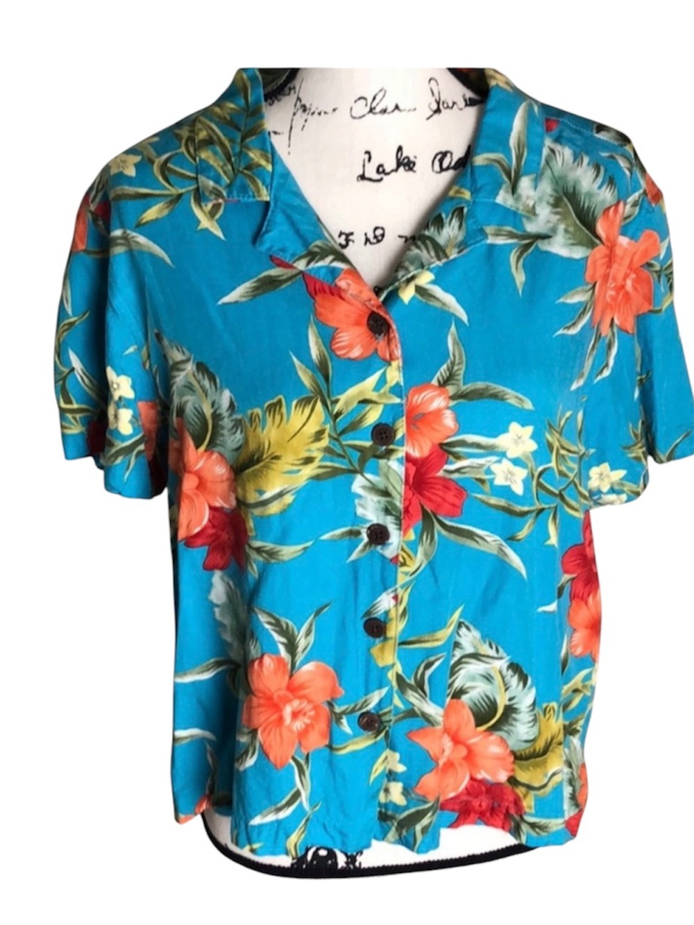 Caribbean Joe Tropical Hawaiian Hibiscus Button Up Shirt Size Petite XL